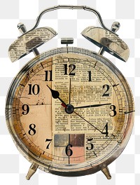 PNG Ephemera paper alarm clock newspaper vintage illustration.