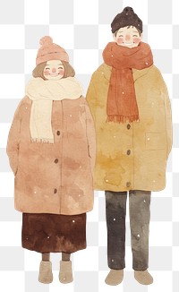 PNG Smile woman and man standing with winter clothes illustration clothing scarves.