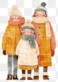 PNG Smile dad mom son daughter standing with winter clothes illustration watercolor clothing.