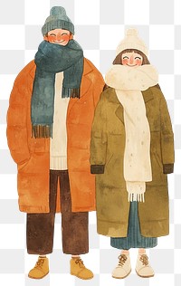 PNG Smile woman and man standing with winter clothes illustration clothing person.