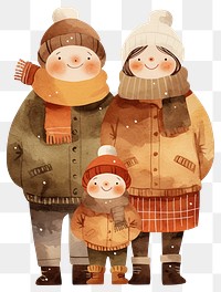 PNG Smile dad mom baby standing with winter clothes illustration background snow.