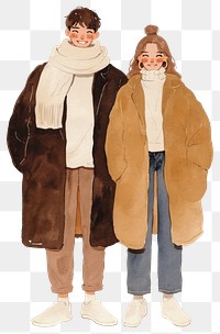 PNG Smile couple man woman standing with winter clothes clothing fashion coat.