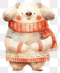 PNG Smile dog standing with winter clothes illustration watercolor cute.