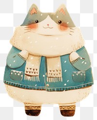 PNG Smile cat standing with winter clothes illustration cute art.