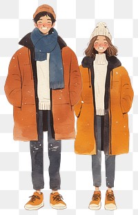 PNG Smile couple man woman standing with winter clothes illustration clothing jackets.