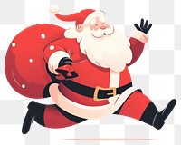 PNG Santa Claus is running with his huge red bag gift illustration cartoon white.