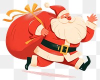 PNG Santa Claus is running with his huge red bag gift illustration cartoon white.