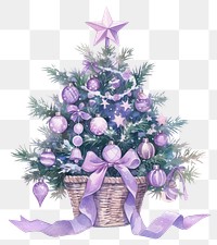 PNG Purple coquette Christmas Tree in a basket christmas illustration watercolor.