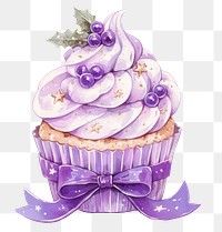 PNG Purple coquette Christmas cupcake watercolor dessert ribbon.