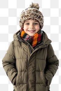 PNG Happy boy in winter clothes clothing jacket scarf.