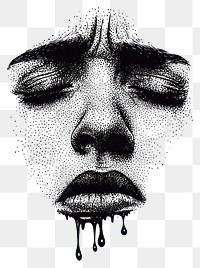 PNG Cry icon retro photocopy stipple white face art.