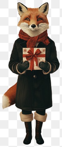 PNG Fox holding christmas gift animal human coat.