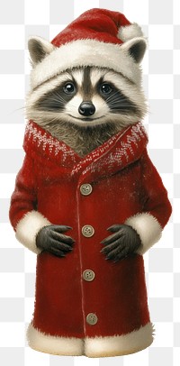 PNG Raccoon celebrating christmas animal cute illustration.