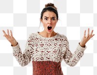 PNG Looking surprised woman background sweater.