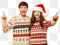 PNG Young couple with surprise faces wearing sweaters happy clothing santa.