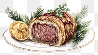 PNG Beef Wellington on white plate beef wellington christmas.