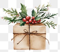 PNG Gift Box with Holly illustration watercolor christmas.