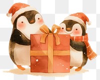 PNG Cute two penguins with one gift illustration christmas animals.