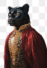 PNG Black panther wears dress Renaissance fashion animal human illustration.