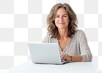 PNG Middle age woman working laptop casual happy smile.