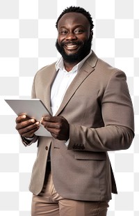 PNG A happy african american business man portrait isolated tablet.