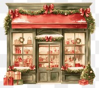 PNG Christmas storefront building with decorations christmas window gifts.