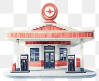 PNG Retro gas station illustration pumps architecture.