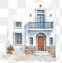 PNG Greek Santorini townhouse architecture illustration plant.