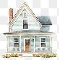 PNG Pastel American cottage house architecture illustration watercolor.