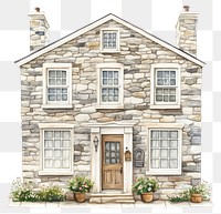 PNG Vintage stone townhouse architecture illustration watercolor.