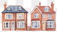 PNG English brick semi-detached houses architecture illustration watercolor.