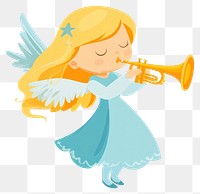 PNG Cute illustration of christmas angel blowing a trumpet wings dress cute.