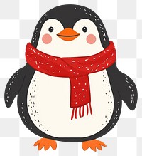 PNG Cute illustration of chubby happy Penguin with red scarf penguin winter animal.