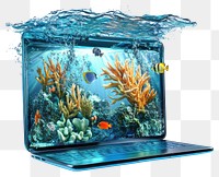 PNG Laptop screen coral reef fish aquarium digital.