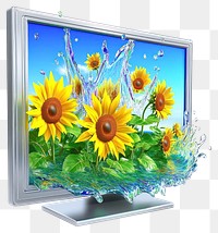 PNG Thick monitor screen falling sunflower flowers realistic.