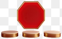 PNG Abstract red background with three hexagonal ipedestals display frame gold.