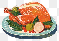 PNG Christmas turkey on the plate illustration dinner food.