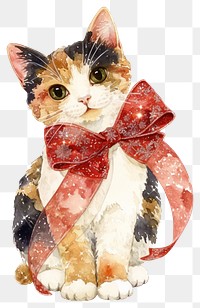 PNG Calico American Shorthair Shorthair cat illustration watercolor christmas.