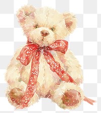 PNG Cute teddy bear illustration watercolor ribbon.