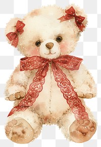 PNG Cute teddy bear illustration watercolor ribbon.