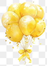 PNG Yellow coquette balloons ribbon celebration decoration.