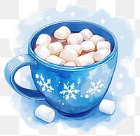 PNG Hot cocoa mug with marshmallows illustration chocolate beverage.