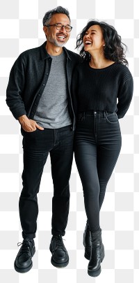 PNG Full-body joyful asian american couple clothing laughing smiling.