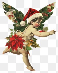 PNG Poinsettia Flower Collage Cupid cherub illustration christmas elements.