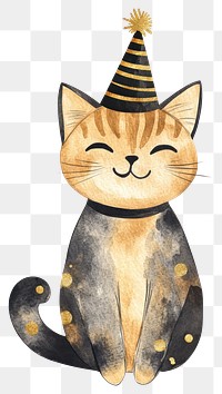 PNG Hat cat illustration watercolor.