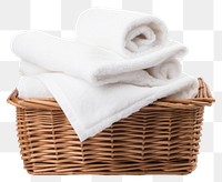 PNG Towel in a basket white white background container.