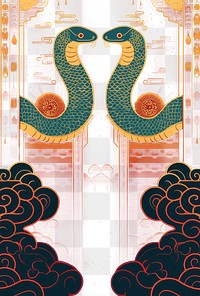 PNG Cute snake-print traditional Chinese patterns art illustration.