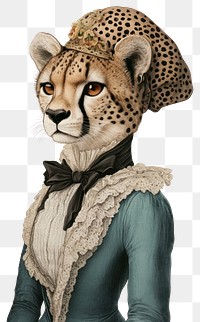 PNG Cheetah costumes wearing victorian fashion outfit animal anthropomorphic illustration.