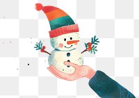 PNG Hand holding christmas snowman hat illustration winter.