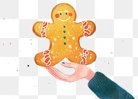 PNG Hand holding christmas gingerbread cookie illustration confectionery.